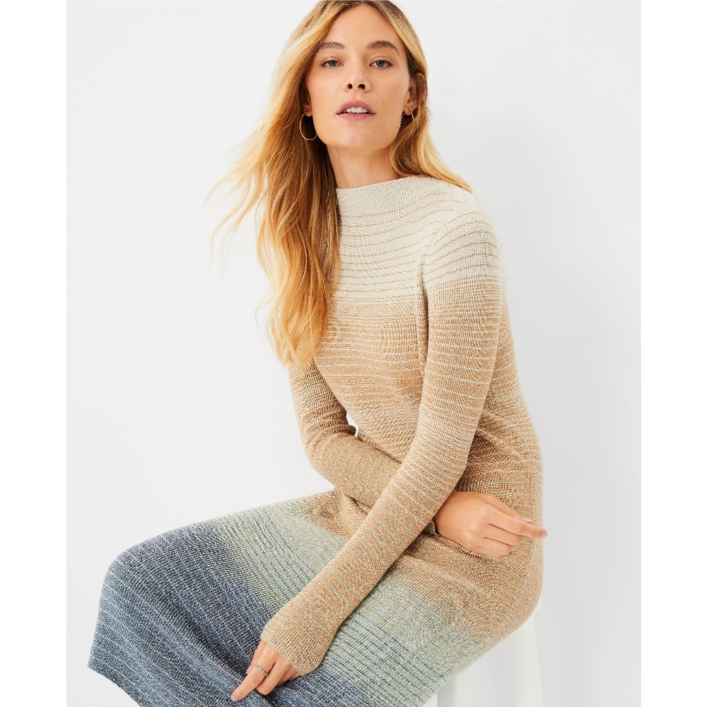 Ann Taylor Ombre Mock Neck Midi Sweater Dress